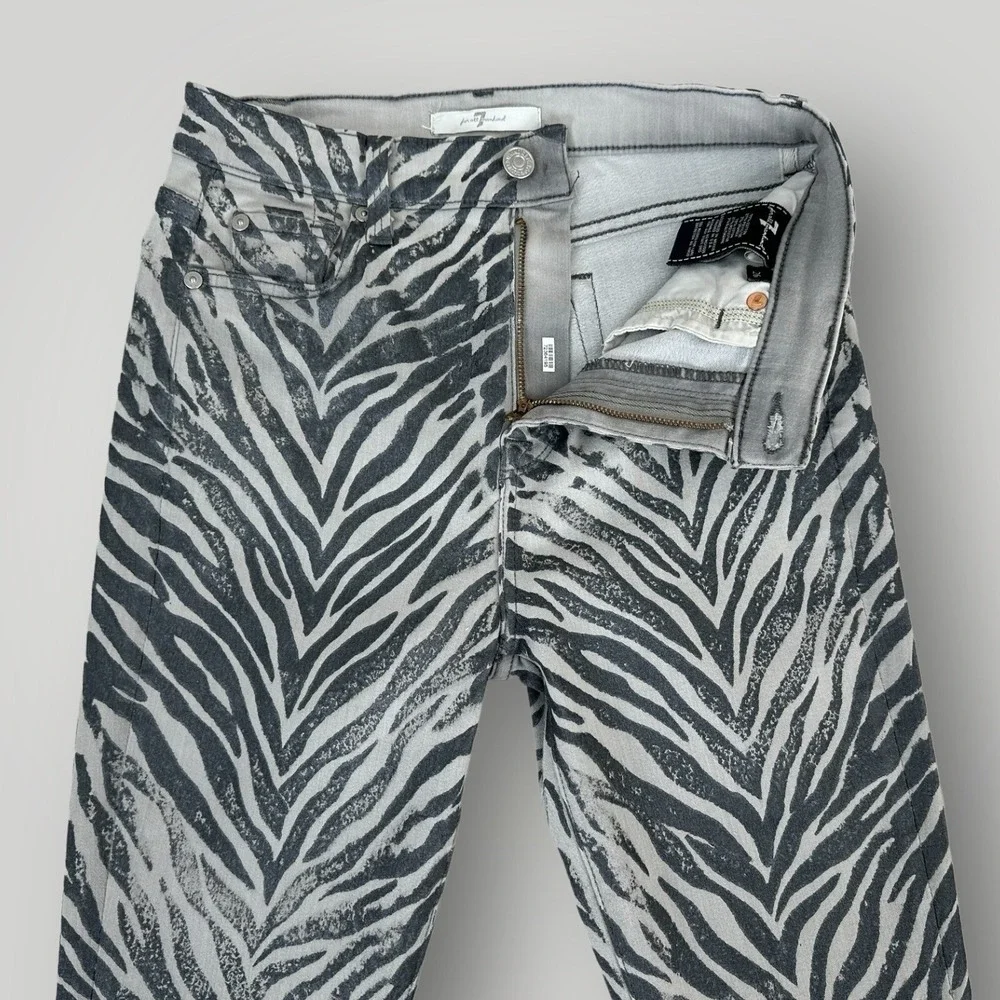 7 For All Mankind Jeans‎ Womens 26 Gray Zebra Pattern Super Stretch Skinny
